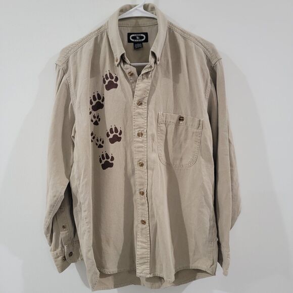three rivers Other - Vintage Mens Button Up Shirt Size Small Cotton Beige Dog Prints Labrador Outdoor